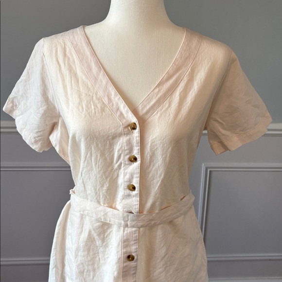 Pact Cream Button-Down Midi Dress Organic Cotton Linen Sz M Chic Cottagecore - Picture 3 of 12